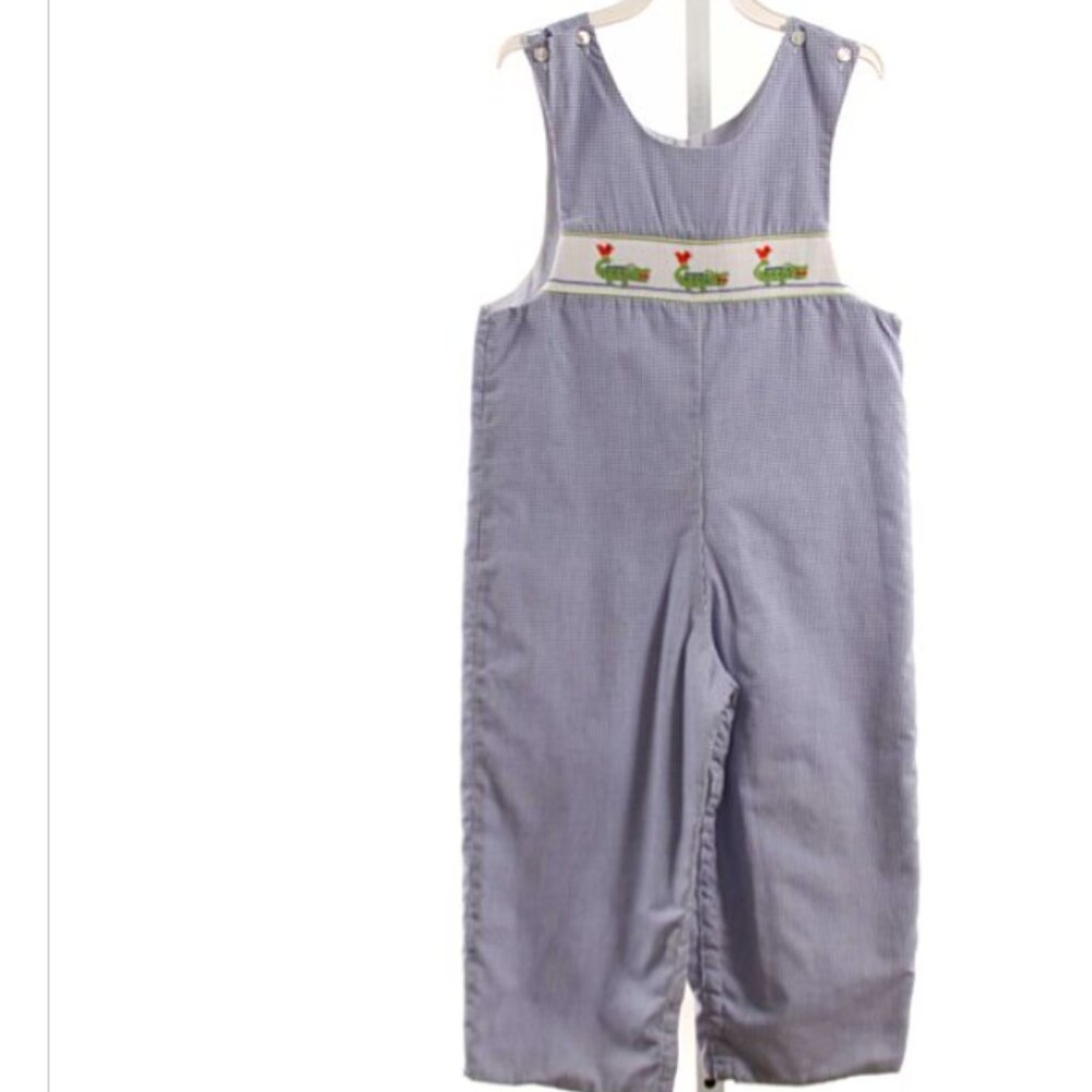 Petit bebe  BLUE GINGHAM SMOCKED LONGALL jon jon alligator checker plaid